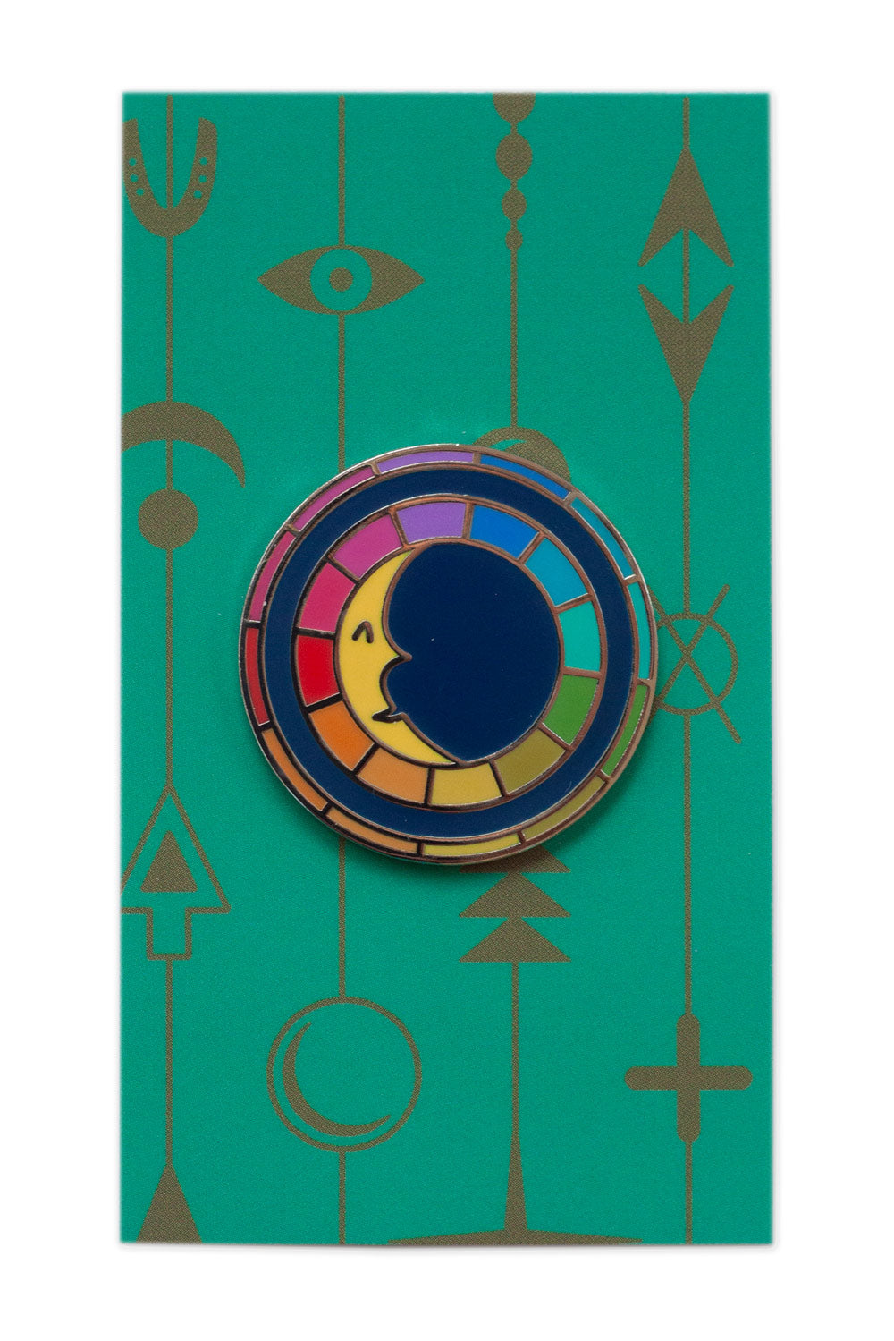 enamel moon pin from the between collection
