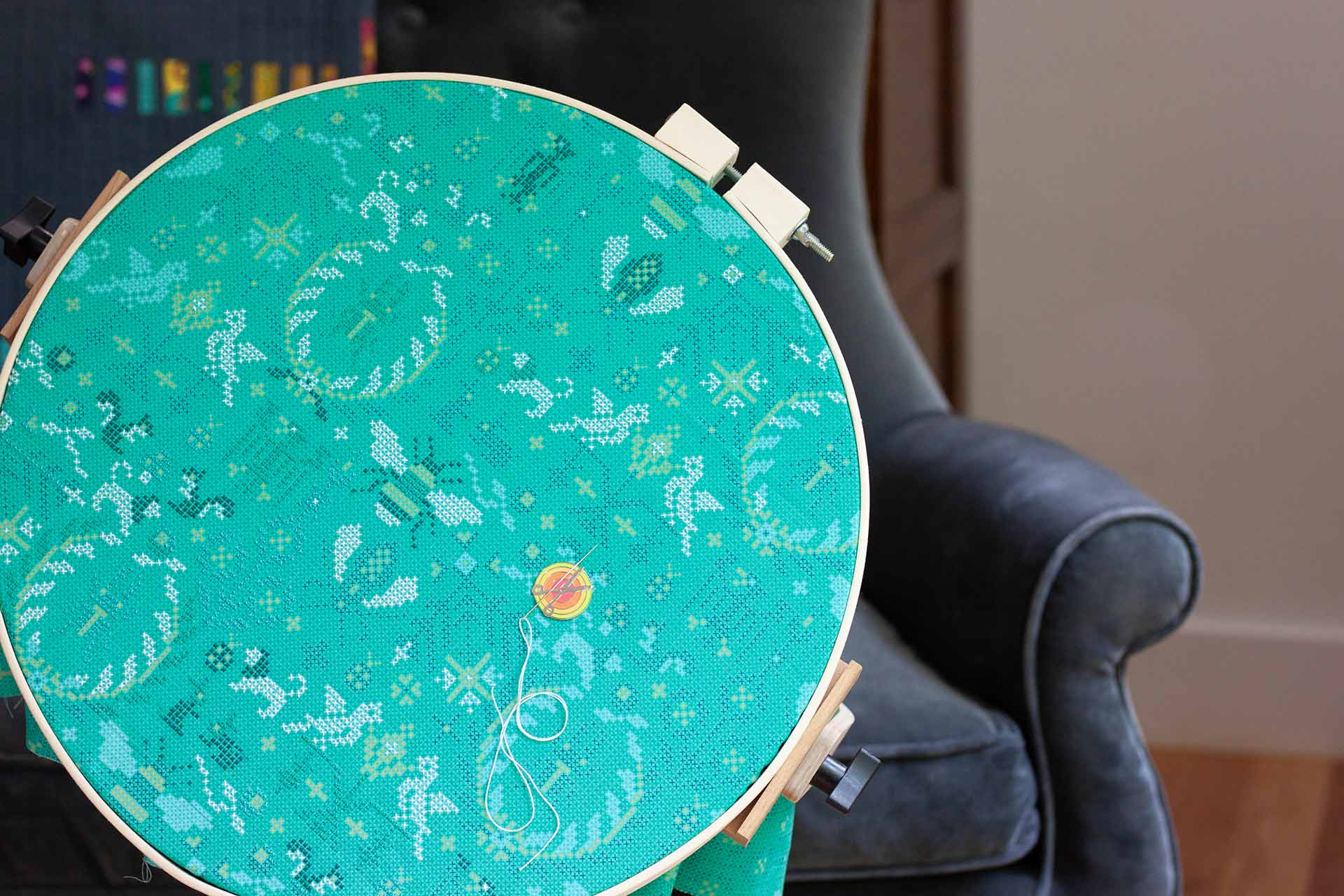 stitch club broderie perse workshop cross stitch project