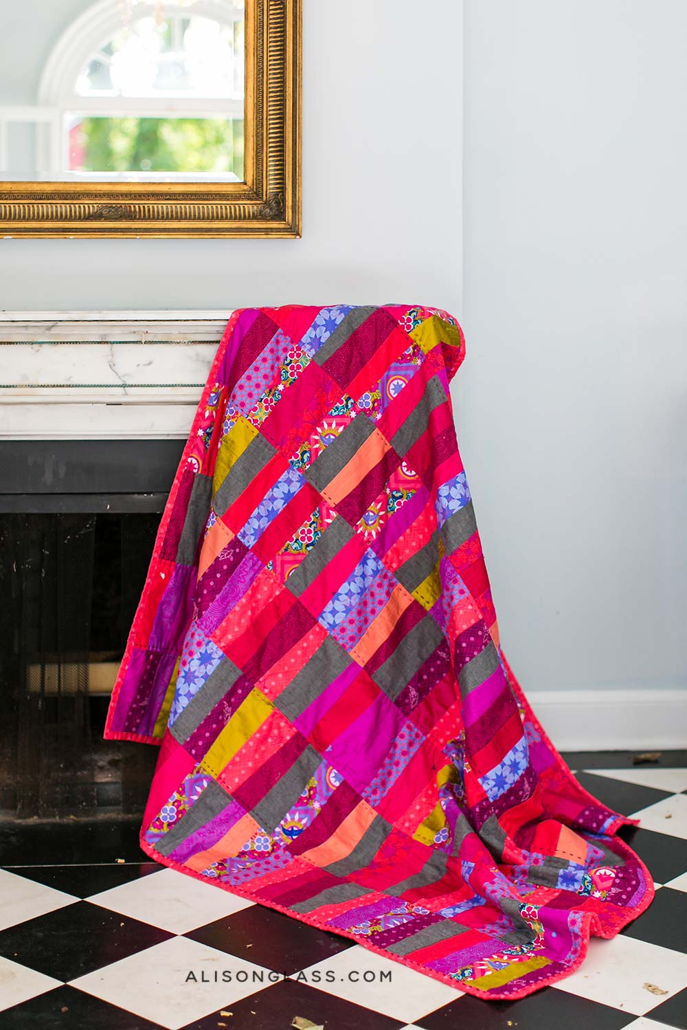 cobblestone quilt fireplace portrait