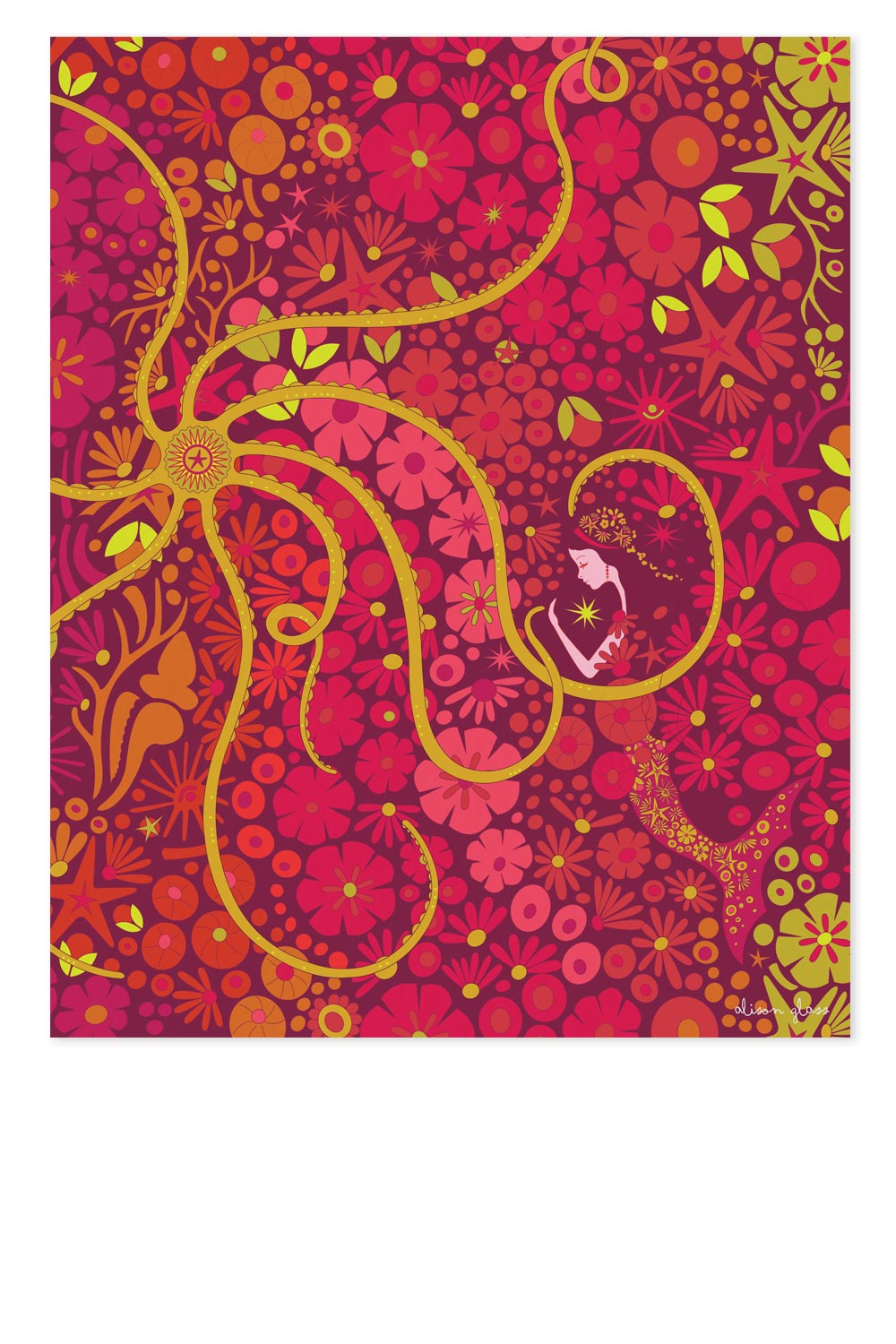mermaid in pink art print