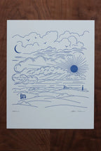 dwell letterpress print in cobalt