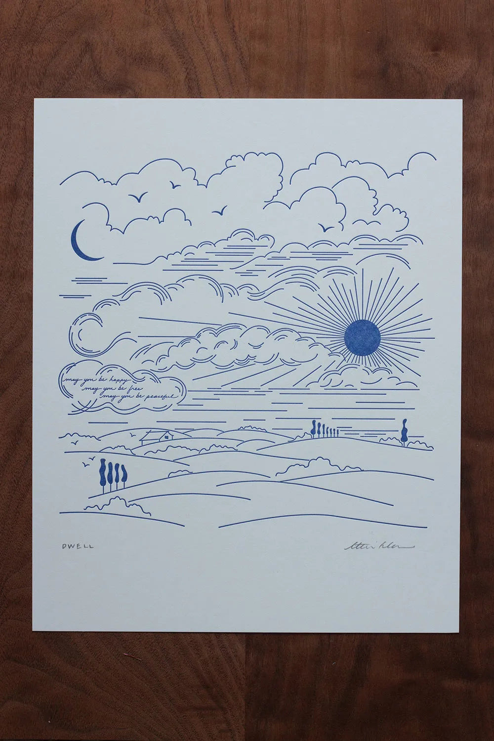 dwell letterpress print in cobalt