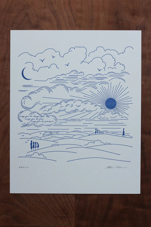 dwell letterpress print in cobalt