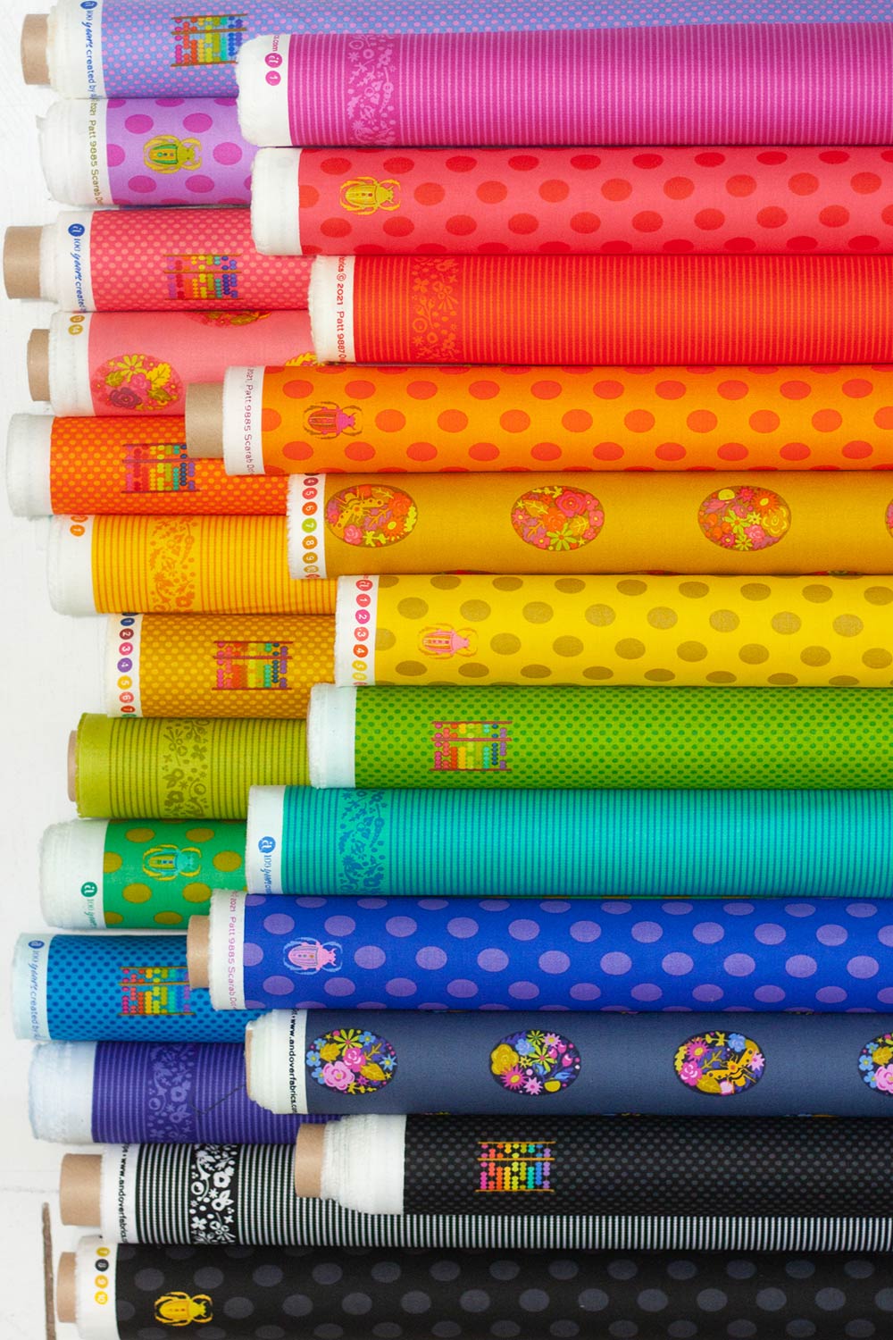 ellipse fabric on the roll in a rainbow