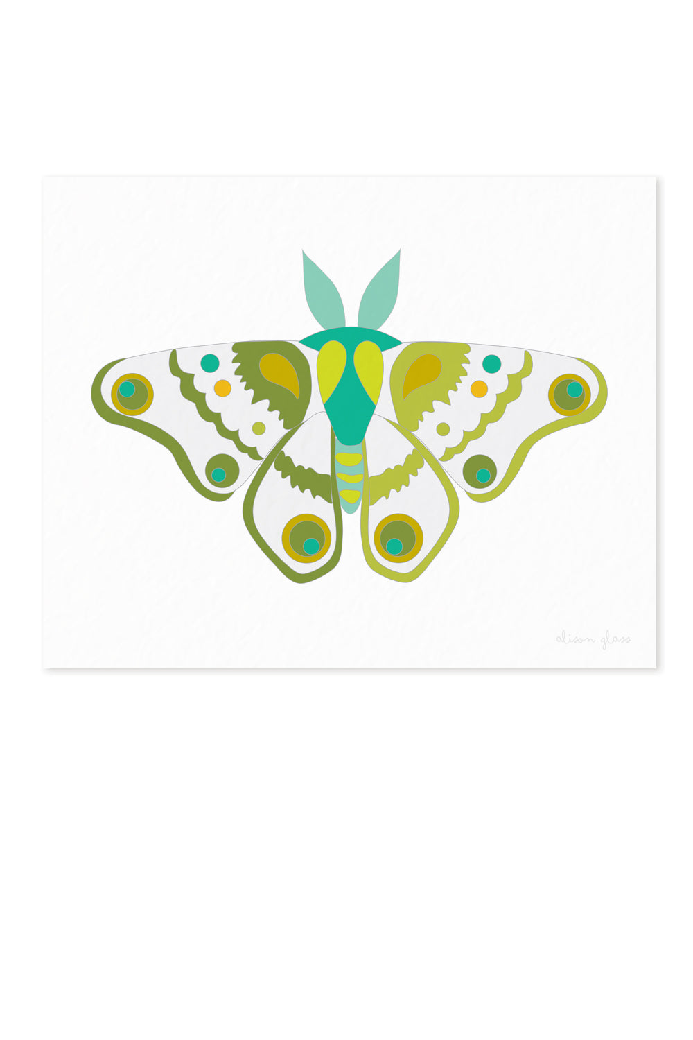 moth in jade and green art print