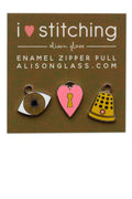 i heart stitching zipper pulls in green/hazel