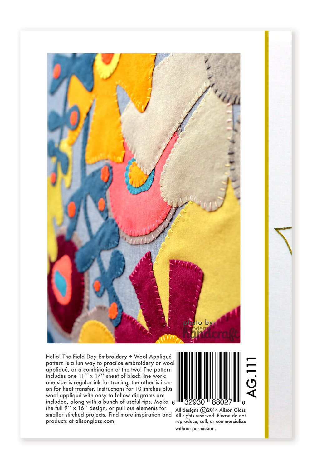 field day embroidery wool applique alison glass pattern company