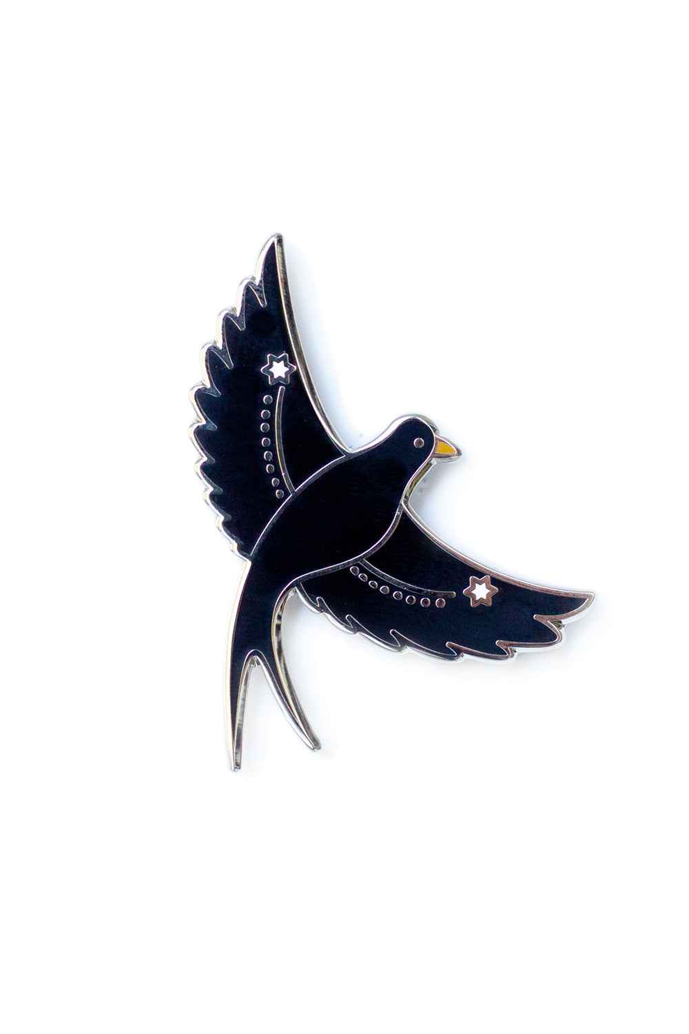 black flying bird enamel pin