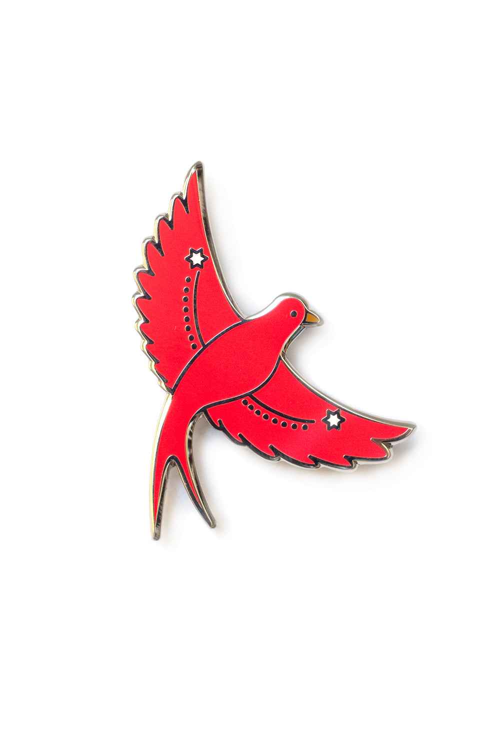pink flying bird enamel pin