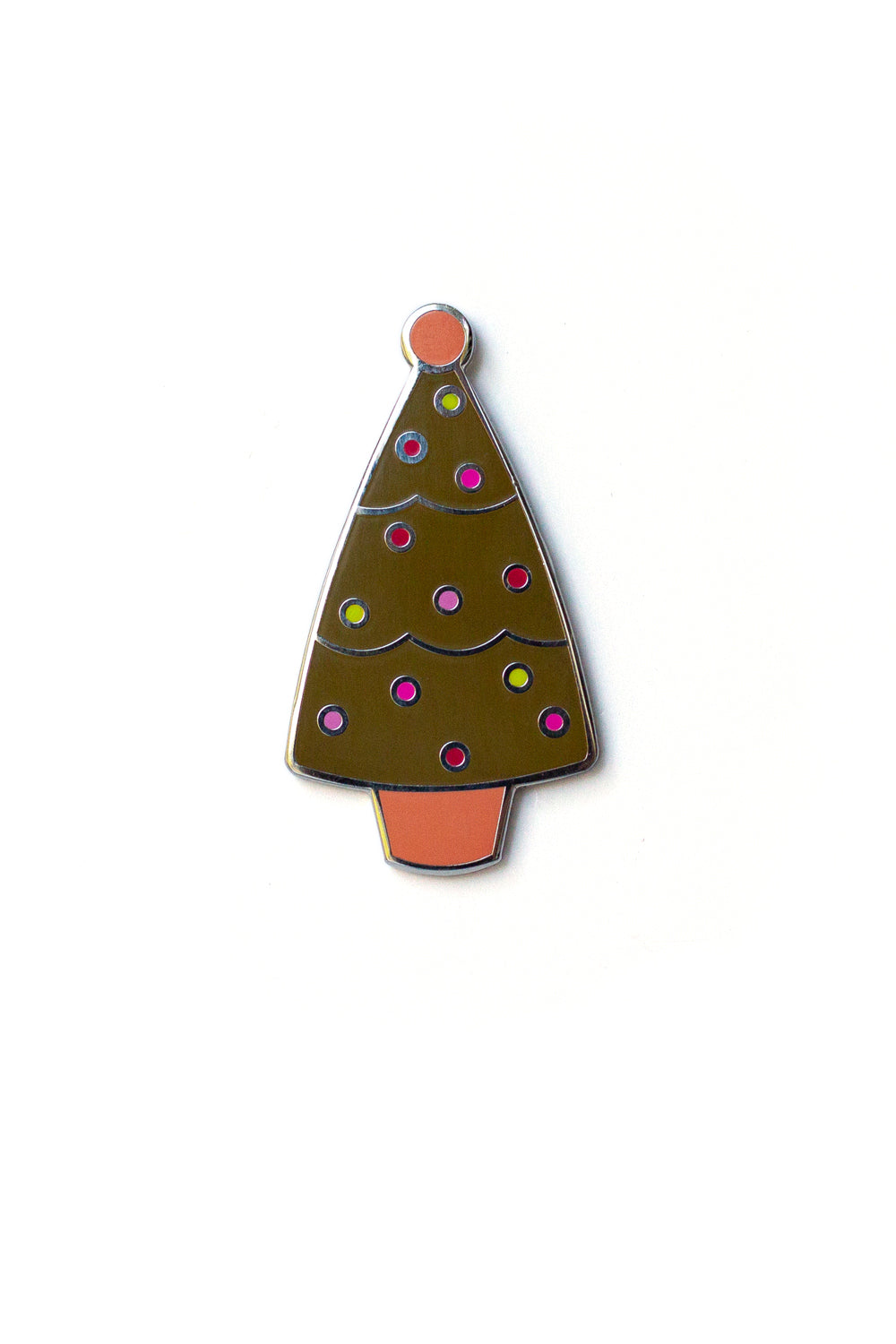 olive holiday tree enamel pin