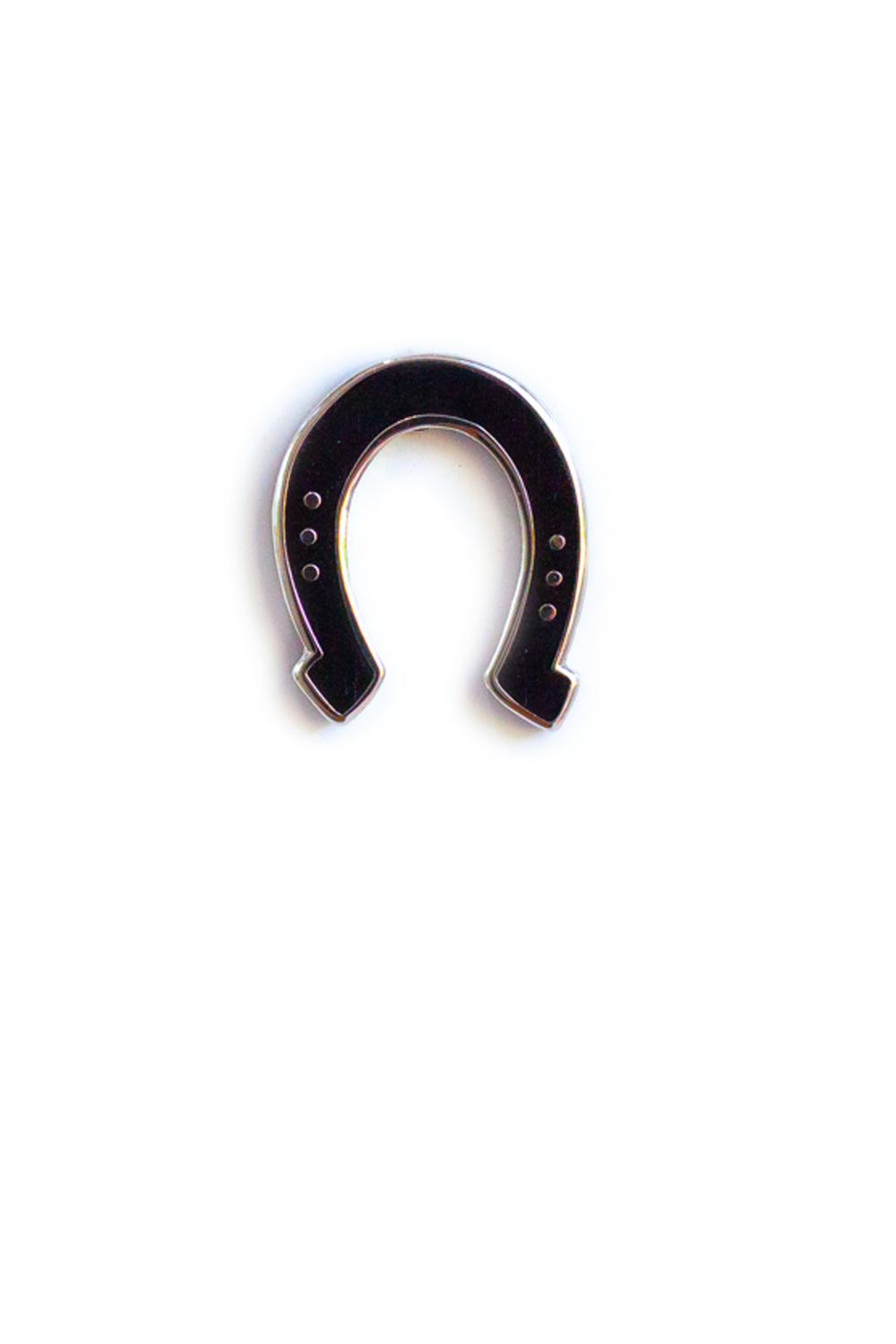black horse shoe enamel pin