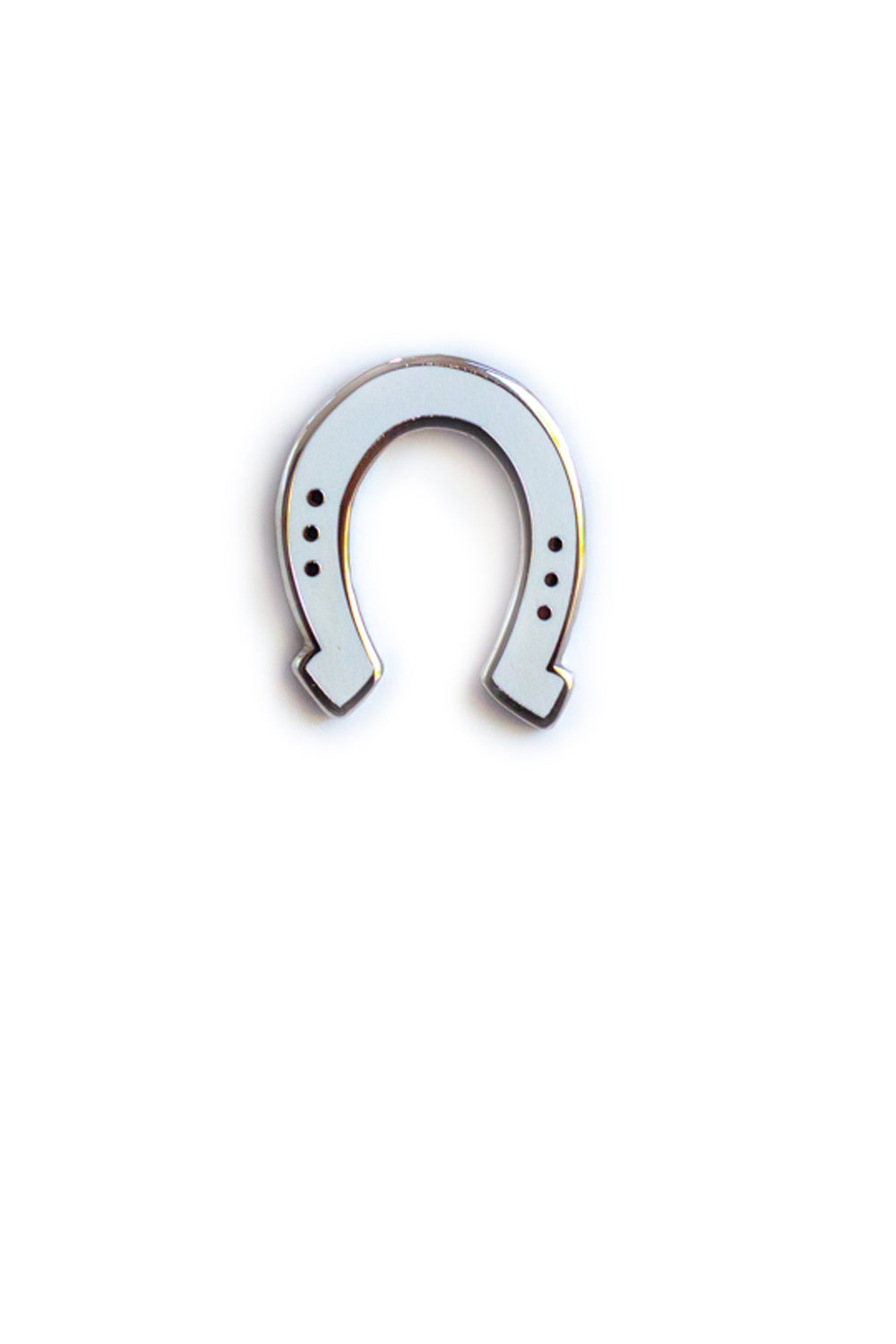 white horse shoe enamel pin
