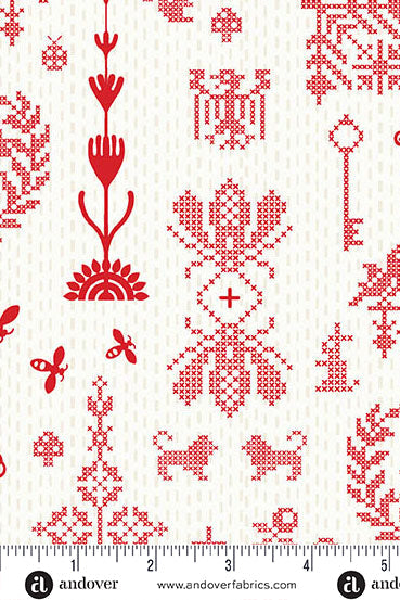 PRESALE - Jinny Yardage - Redwork in Cherry