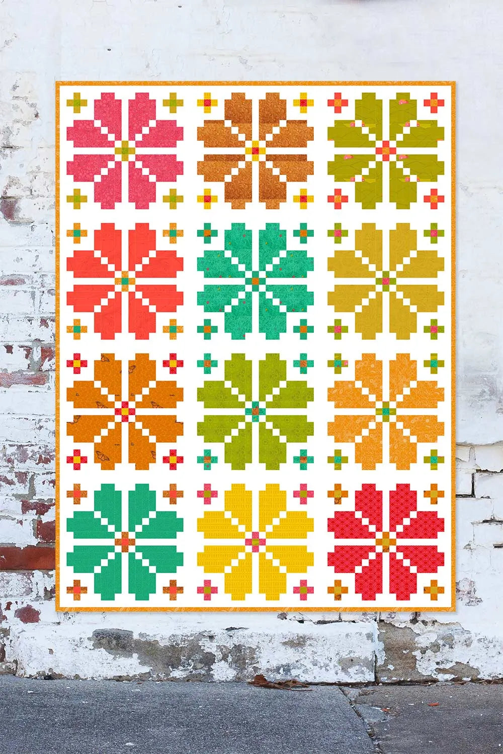 knitted blooms quilt kit in warm