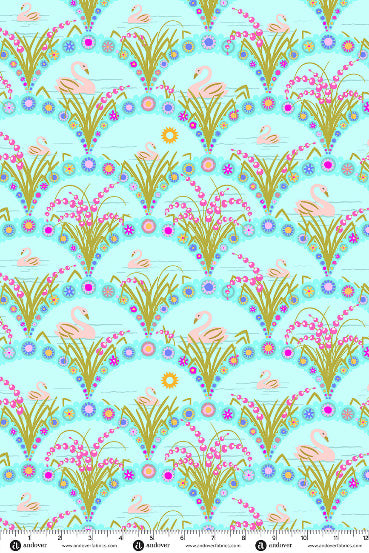 PRESALE - Menagerie Yardage - Swan in Lighter Aqua