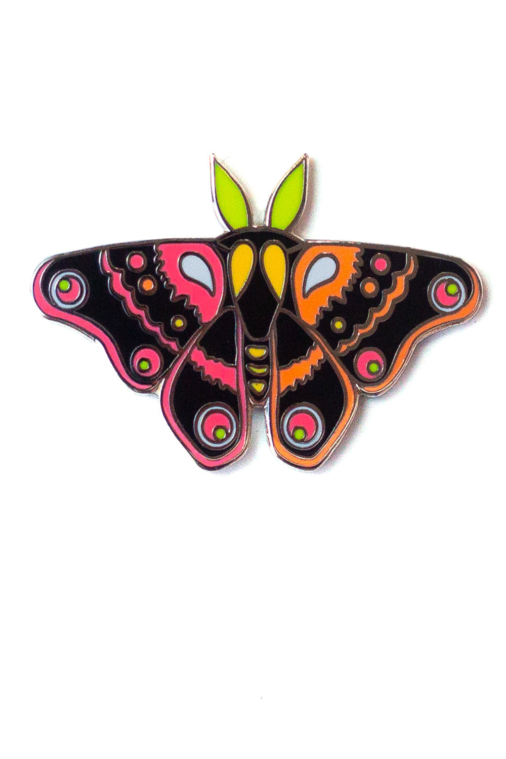 moth pin in black and pink neon
