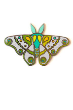 moth pin in jade and aqua neon