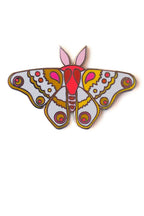 moth pin in gold and pink neon