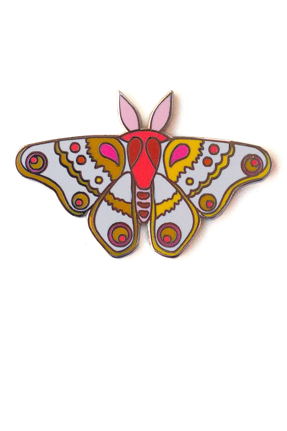 moth pin in gold and pink neon
