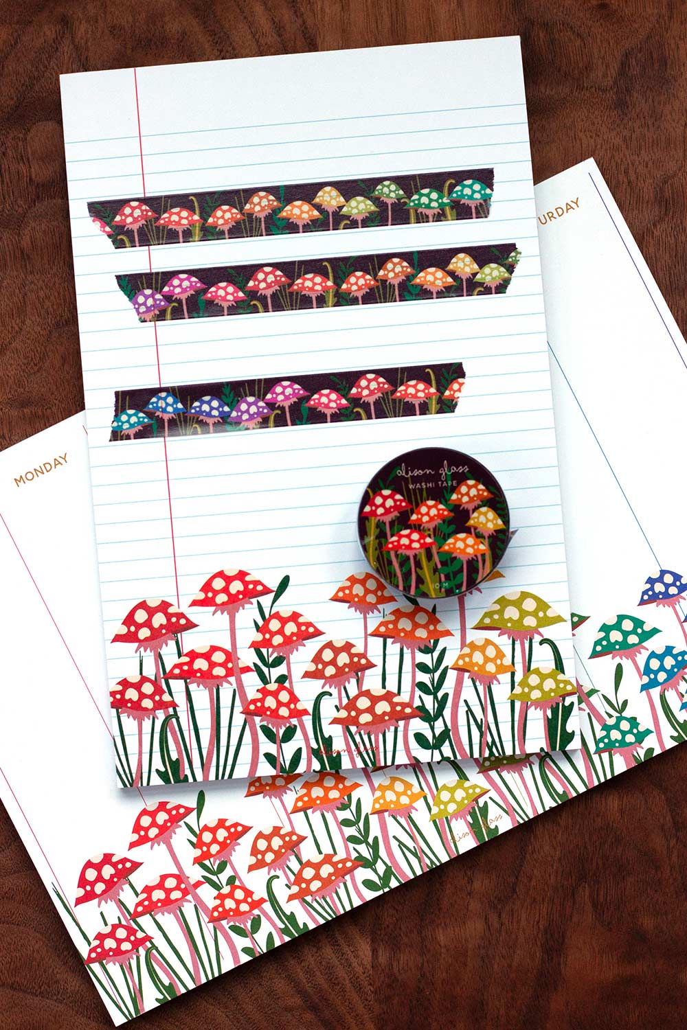 mushroom calendar notepad and notepad and washi tape
