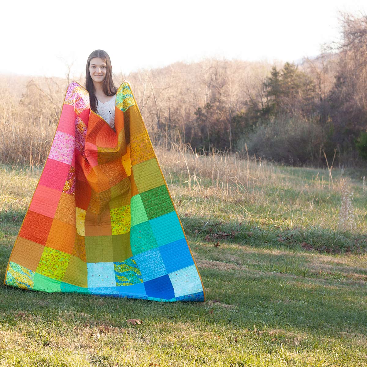patchwork quilt kit in thicket and century solids