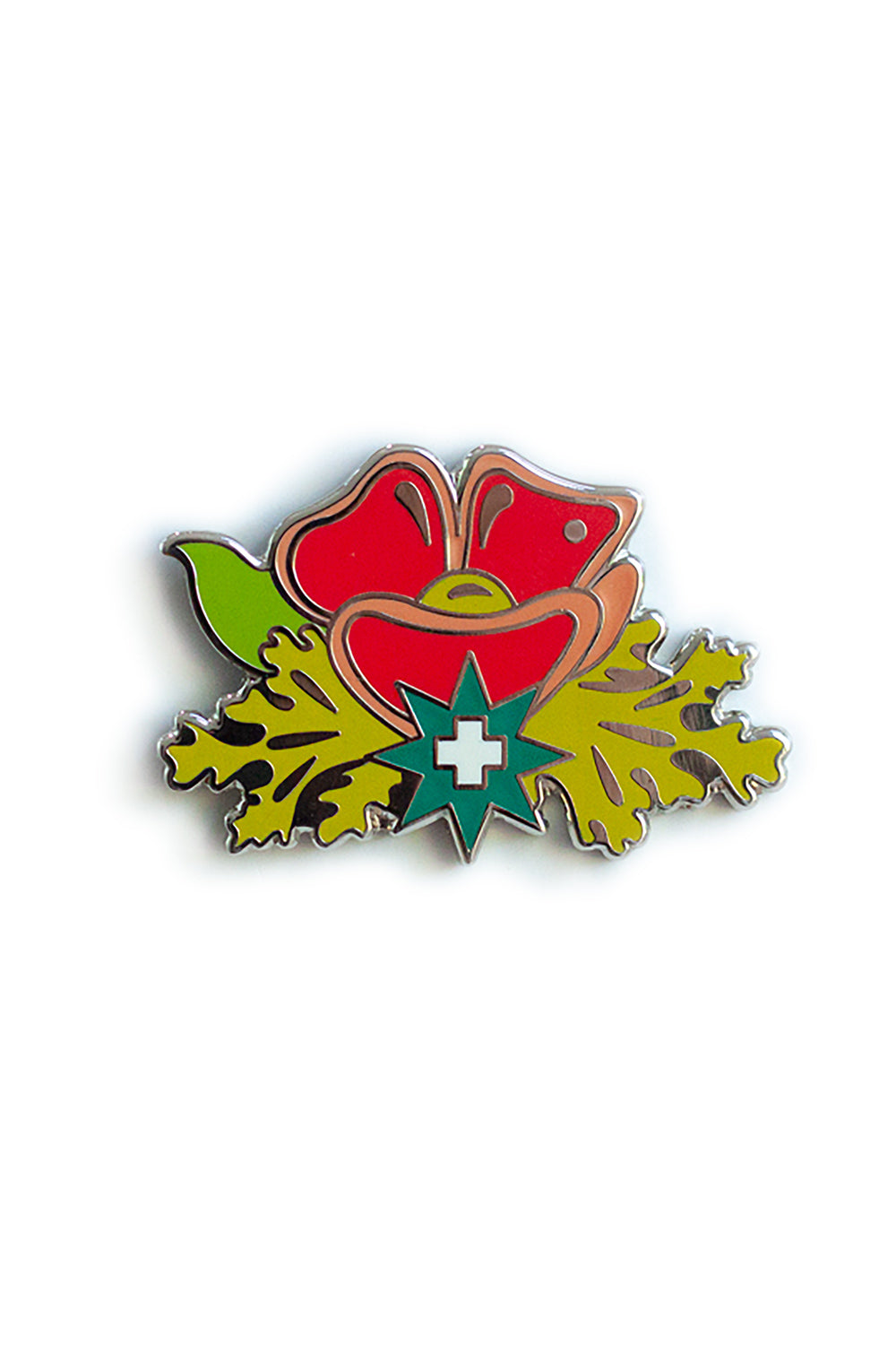 pink plus flower enamel pin