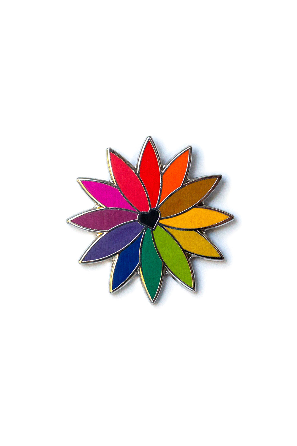 rainbow flower black center enamel pin