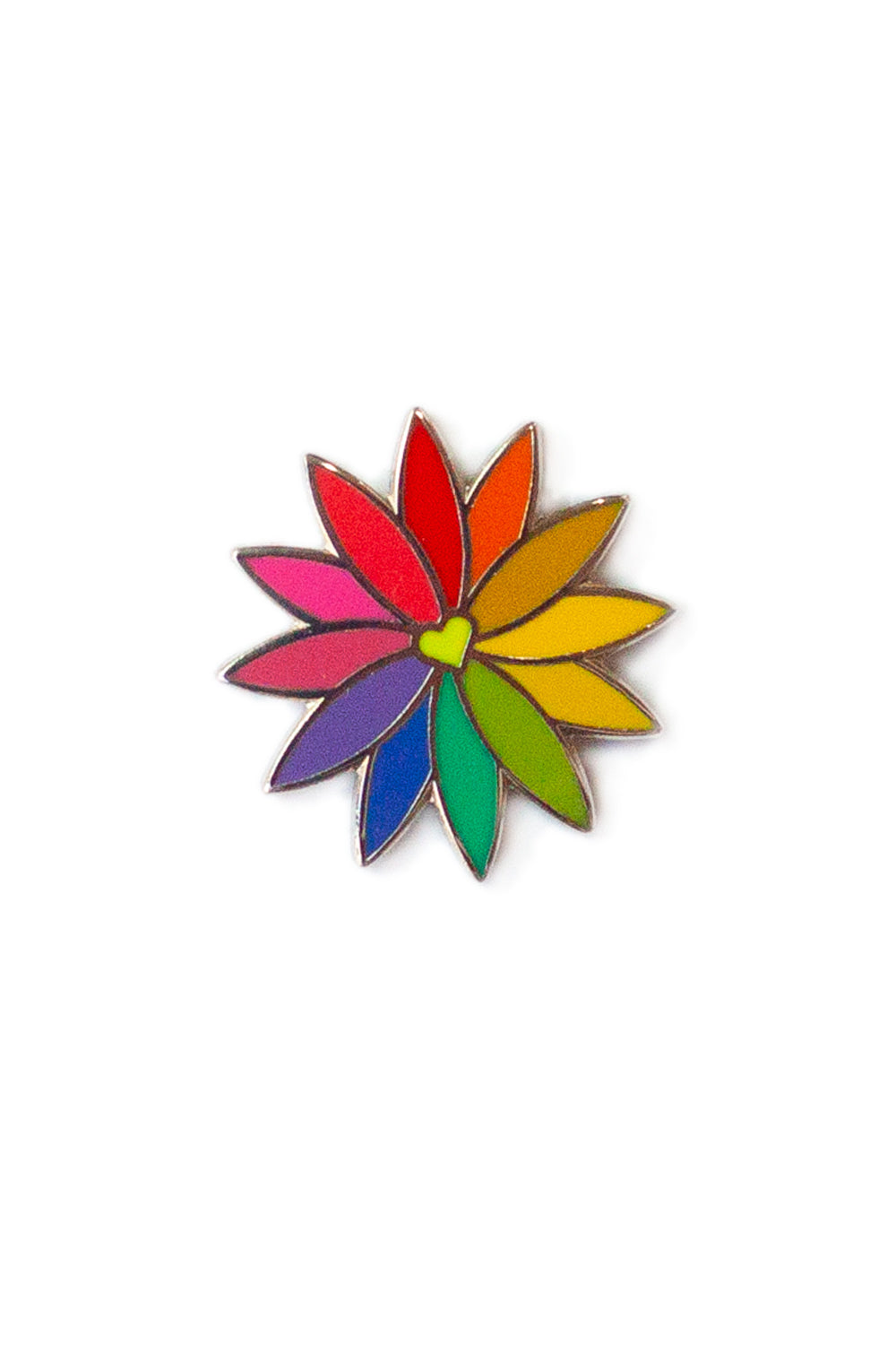 rainbow flower in neon green pin