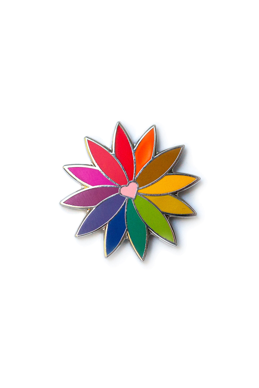 pink rainbow flower enamel pin