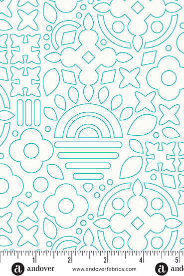 sun print whisper yardage stencil in teal