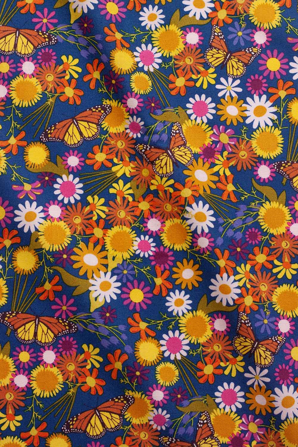 wildflowers monarch in denim yardage